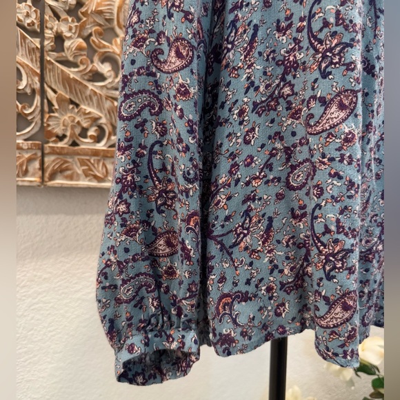 Lucky Brand Blue w/ Purple Floral, Boho Peasant Blouse- size L - Picture 8 of 13